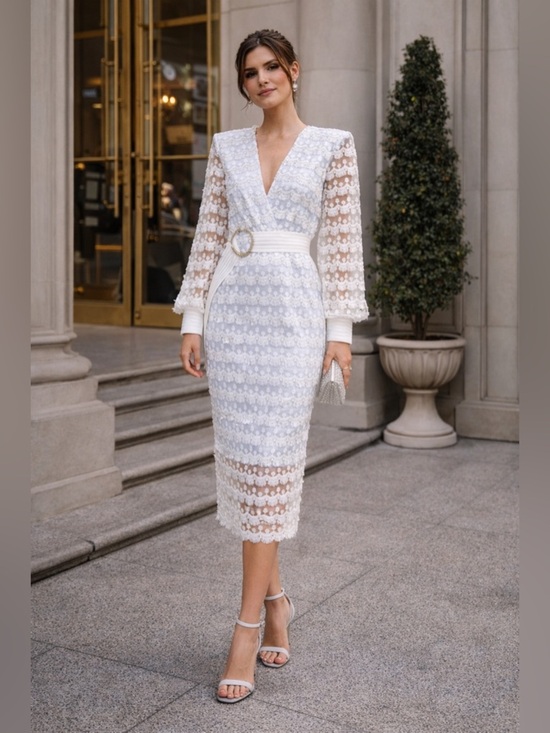 Zhivago Dresses & Skirts - Zhivago White Lace Midi Dress XS NWT Bridal Wedding Guest Elegant